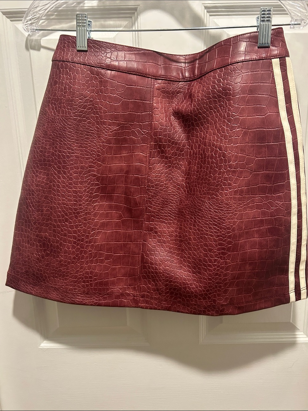 adidas Burgundy Croc-Embossed Mini Skirt with White Side Stripes - Picture 5 of 5